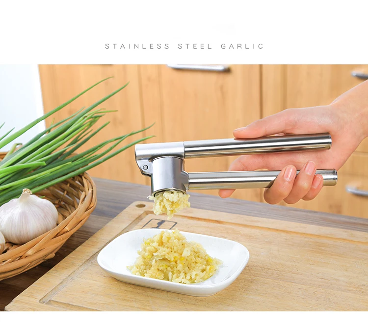 

Garlic pound zinc alloy stainless steel press garlic apparatus long handle garlic cloves crusher.