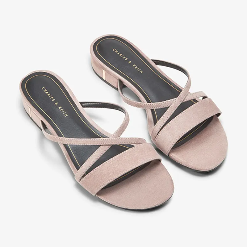 ElisabetTang New Summer Slide Slippers For Woman Fashion Outdoors Cross-tied Narrow Band Comfortable Chunky Heels Slippers - Цвет: PU Beige