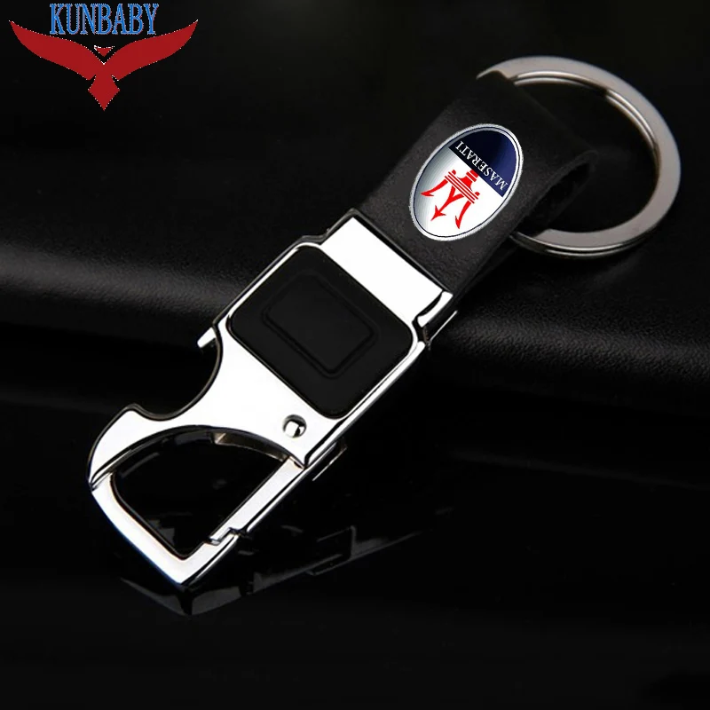

KUNBABY Men Leather Key Chain Metal Car Key Ring Multifunctional Tool Key Holder LED Bottle Opener Keychain For Maserati 1