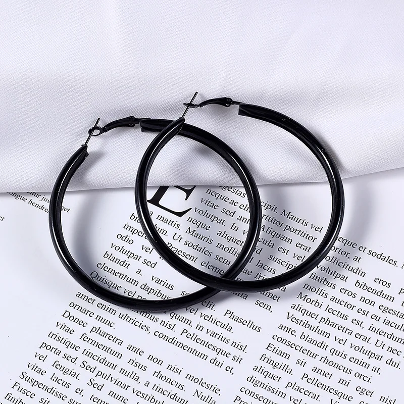 Dreamtop Punk Black Loop Earrings Circle Round Statement Earrings Simple Earrings European Big Hoop Earrings For Women Gift E97