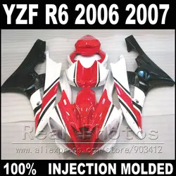 100% подходит для кузова yamaha R6 обтекатель комплект 06 07 литья под давлением Красный, черный, белый 2006 2007 YZF R6 обтекатели