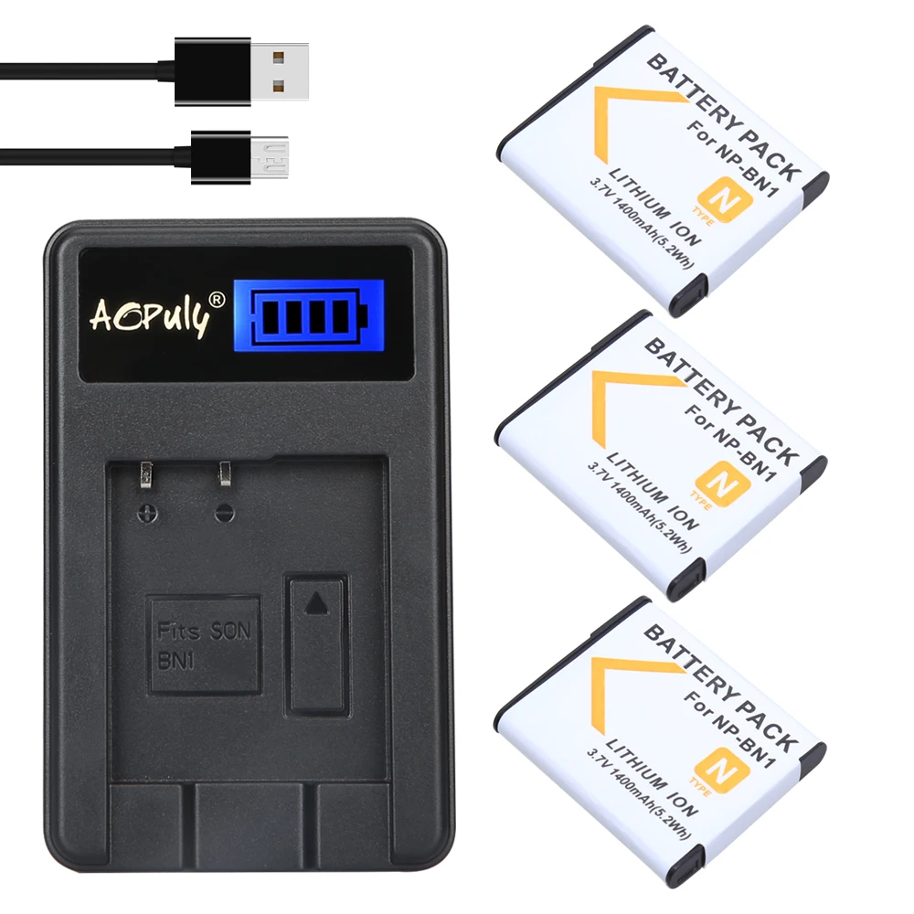 

AOPULY 3x NP-BN1 NPBN1 NP BN1 Camera Battery + LCD USB Charger for SONY DSC TX9 T99 WX5 TX7 W390 W380 W350 W360 QX100 W370 W730