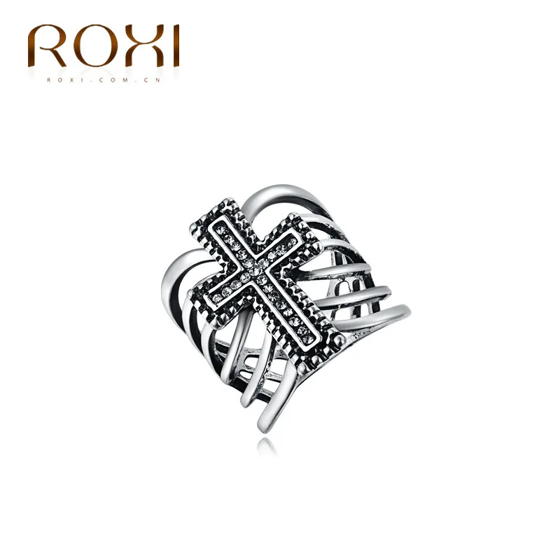 ROXI Wholesale retro white Gold Plated Austrian crystal cross ring