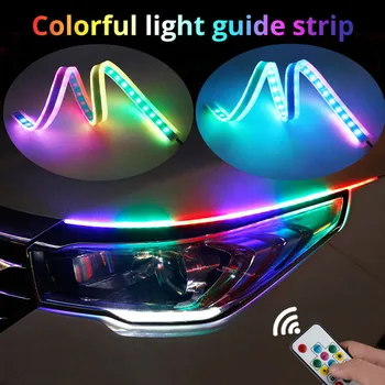 

2Pcs RGB LED Light Strips for Headlight DRL Turning Light with Remote Control Car Styling