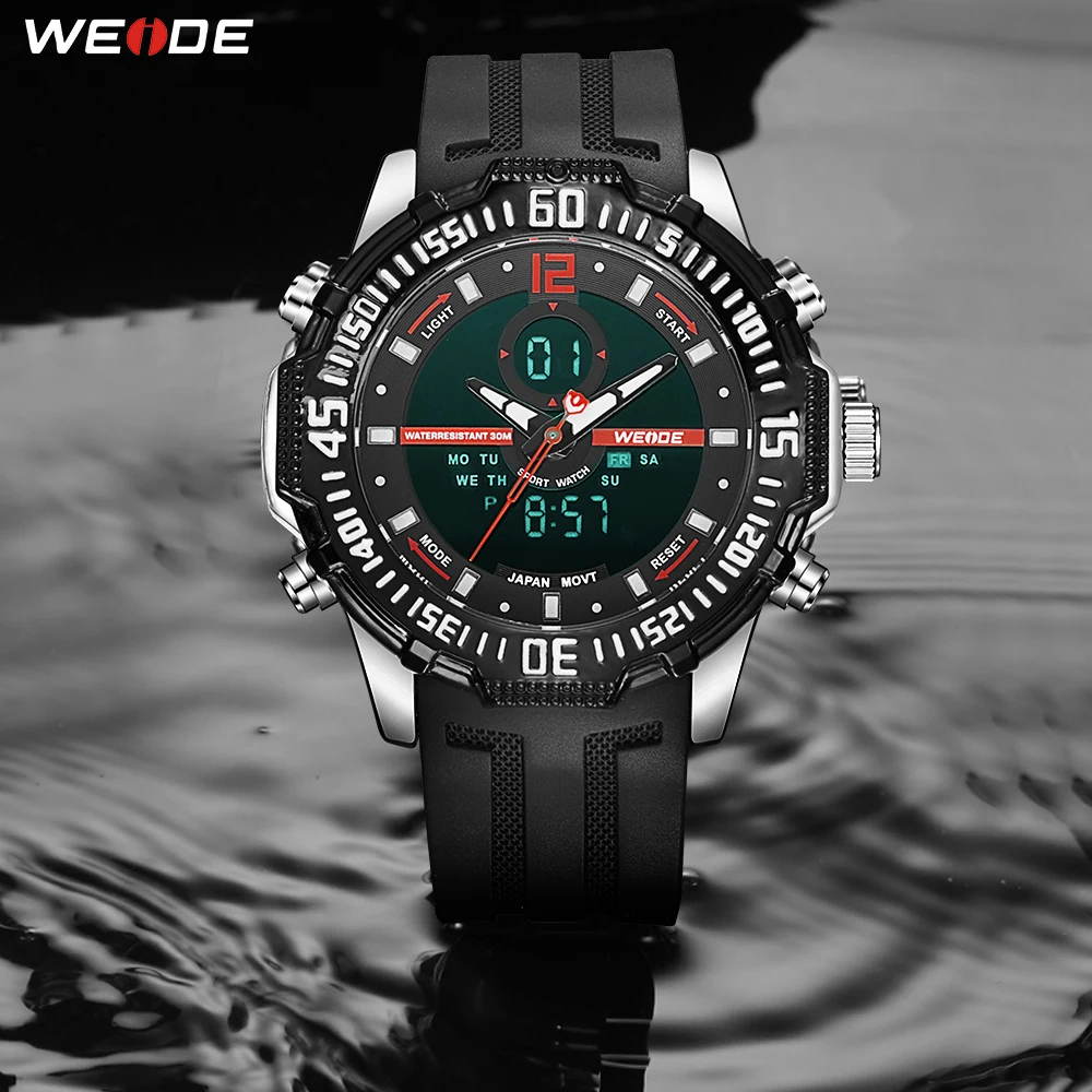 

WEIDE Men Sport Fashion Luxury Alarm Military numeral digital display Rubber Belt Analog Quartz Wristwatches Waterproof Clock