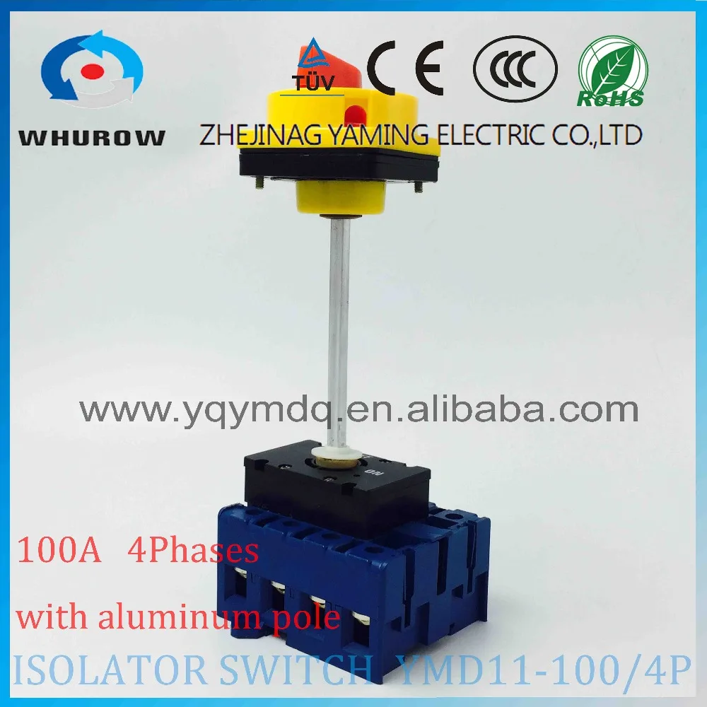 

Isolator switch YMD11-100B/4P with padlock aluminum pole 100A Load break power cut off operation outside electrical cabinet