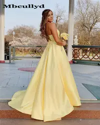 Mbcullyd арабские светло-желтые платья на выпускной 2019 Африканский элегантный формальный наряд сексуальный v-образный вырез Крест спинки