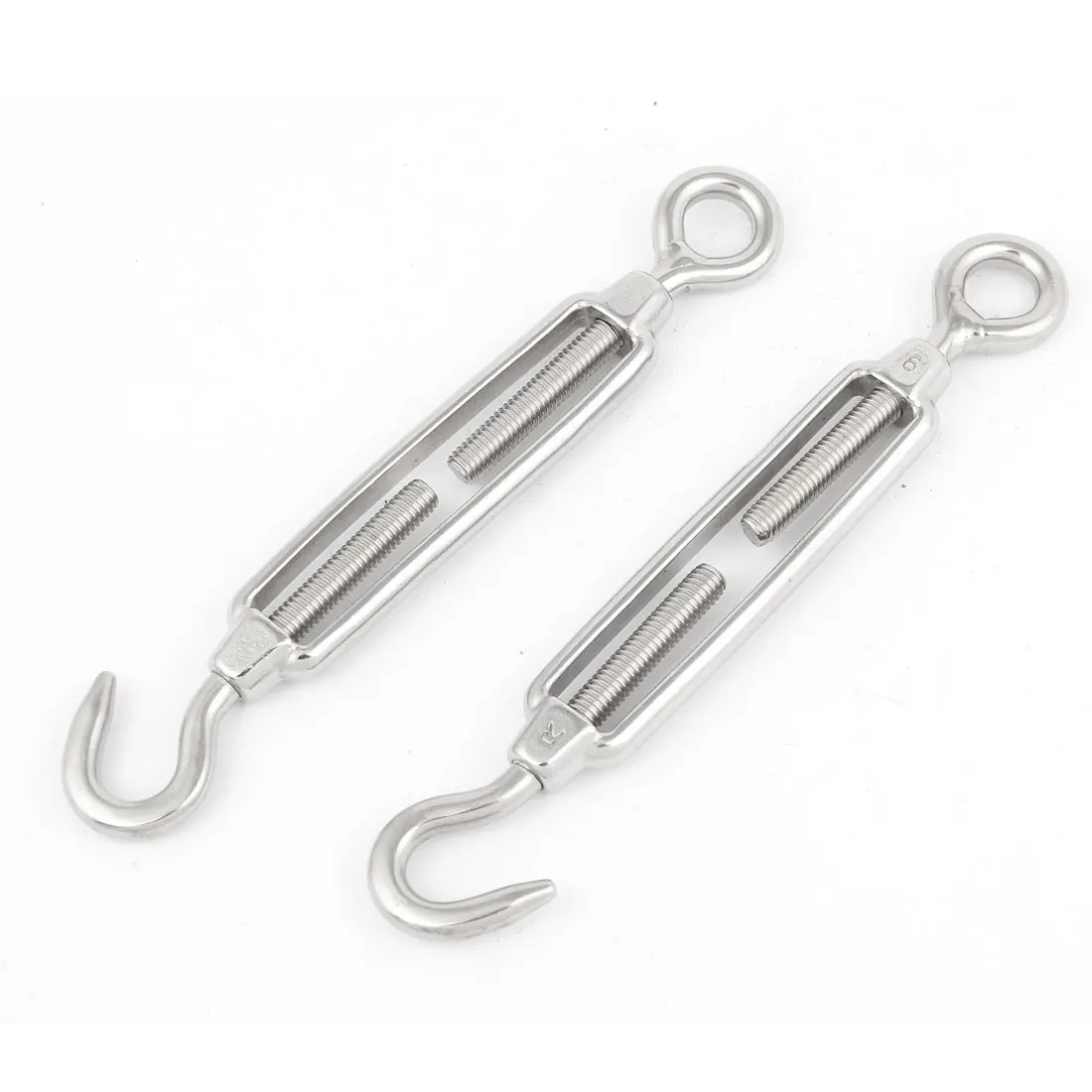 Adjustable 2Pcs 5.7" Long M6 6Mm Threaded Stainless Steel Hook Eye Type Die Cast Turnbucklein