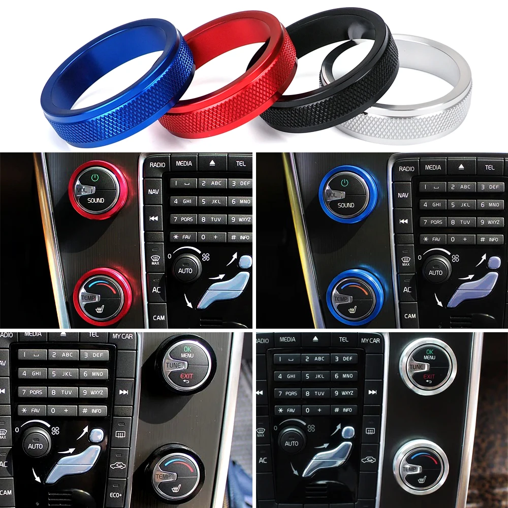 

4pcs Car Air Conditioner Knob Switch Button Ring Aluminum Cover for Volvo S60 S60L S60L S80 V40 V60 XC60 Car Tuning Accessories