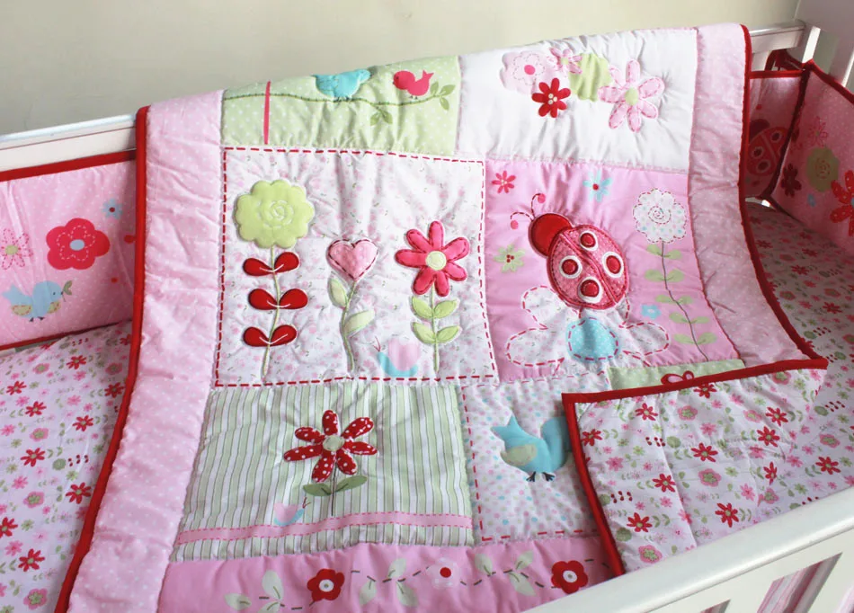 

Promotion! 4pcs embroidered Baby Crib Bedding Set Cotton Crib Bedding Cartoon ,include(bumper+duvet+bed cover+bed skirt)