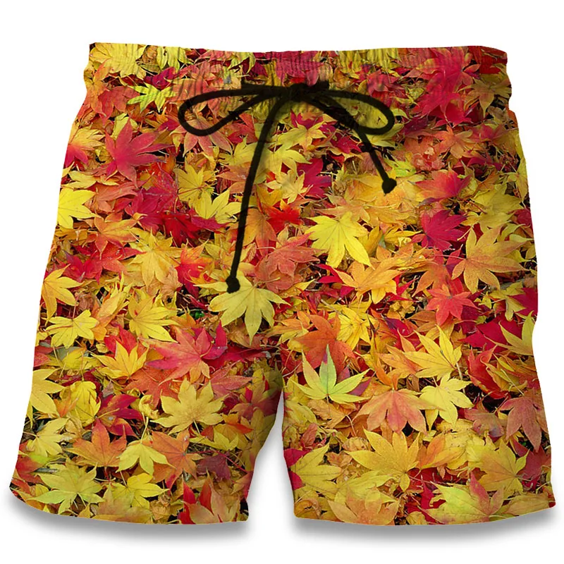 Повседневное Пляжные шорты 3D принт Осень желтые листья клена Для мужчин Korte Broek 2018 летние модные пляжные шорты для мальчиков Одежда для