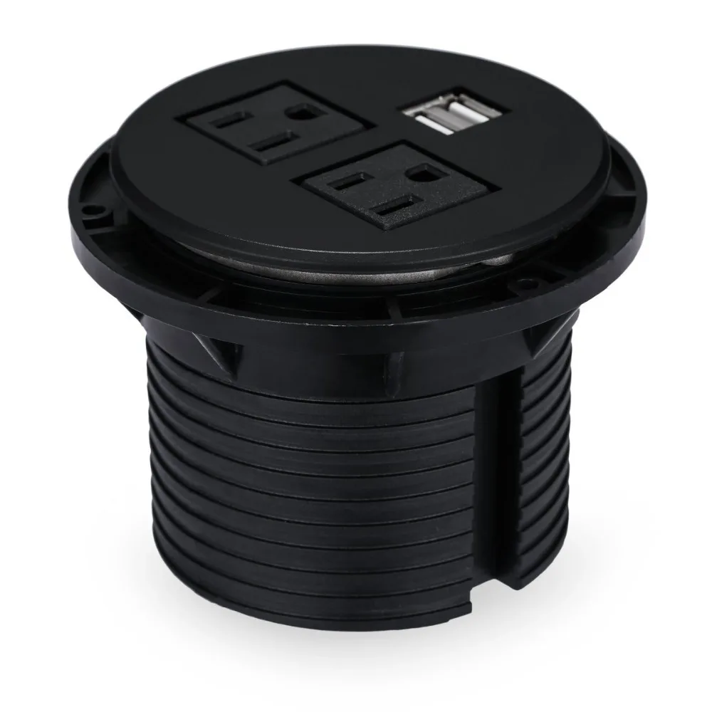 US plug Desktop Power Grommet Hub 2 Power Socket Dual USB Ports Kitchen