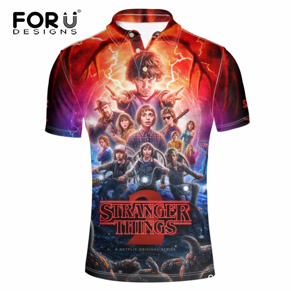 

FORUDESIGNS Street Stranger Things 2 Polyester Polo Shirt for Men Fit Casual Clothing Short Sleeve Breathable Quick-Drying Homme