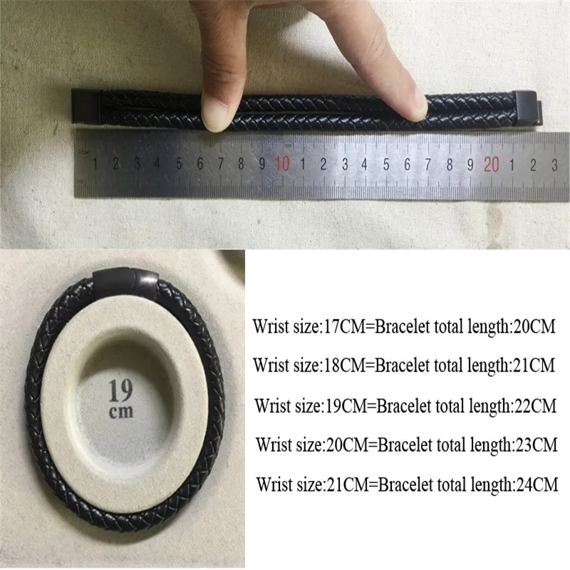 Kopen Mcllroy Armband Mannen Echt Leer Roestvrij Staal Luxe Mannen Armband Gevlochten Leer Magneet Armband Sieraden Erkek bileklik