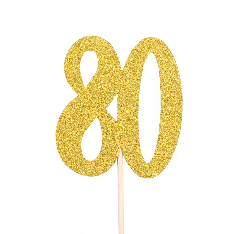 Золотые топперы для кексов на день рождения 30, 40, 50, 10 шт., украшения для дня рождения для детей и взрослых 20, 60, 70, 80, 90, товары для празднования юбилея - Цвет: 80