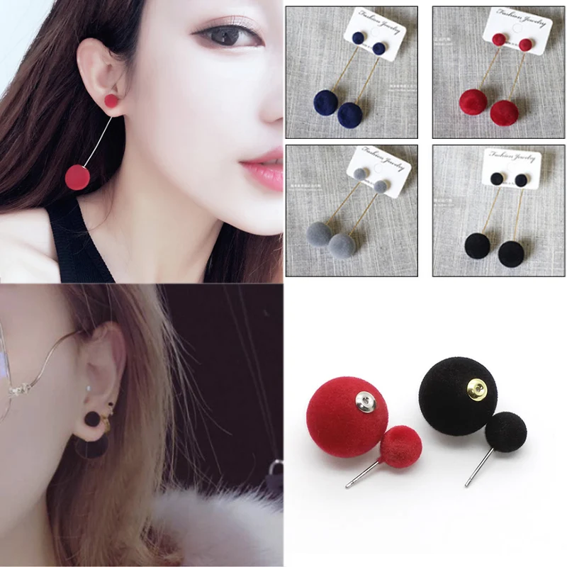 

1 Pair Fashion Jwelry Women Hairball Drop Long Earrings Ball Double-sided New Long Section Charming Diverse Winter Geometry
