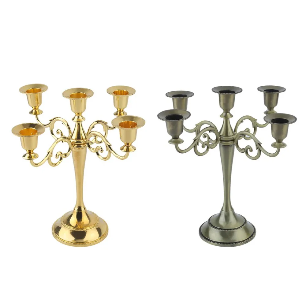 

5-Arms Candlesticks European Style Metal Shiny Candle Holder Candle Stand For Wedding Holidays Home Decoration