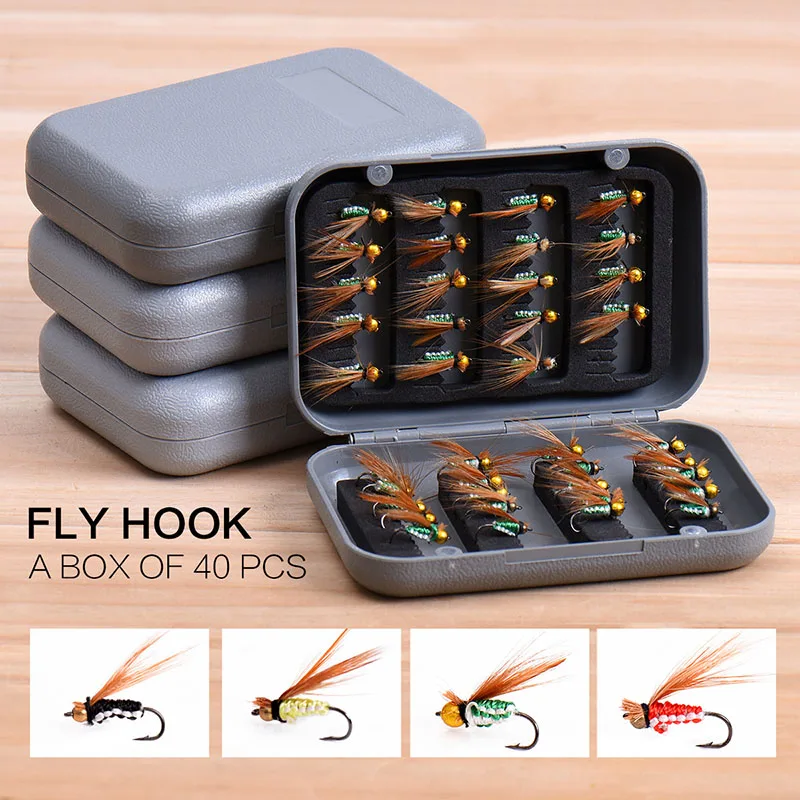 

40 Pcs/Box Fly Fishing Lure Set Artificial Insect Bait Trout Flying Hooks Tackle with Box ALS88
