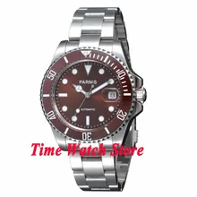 Parnis 40 мм Miyota 8215 5ATM Автоматические Мужские часы с кофейным циферблатом, светящийся сапфировый стеклянный керамический ободок