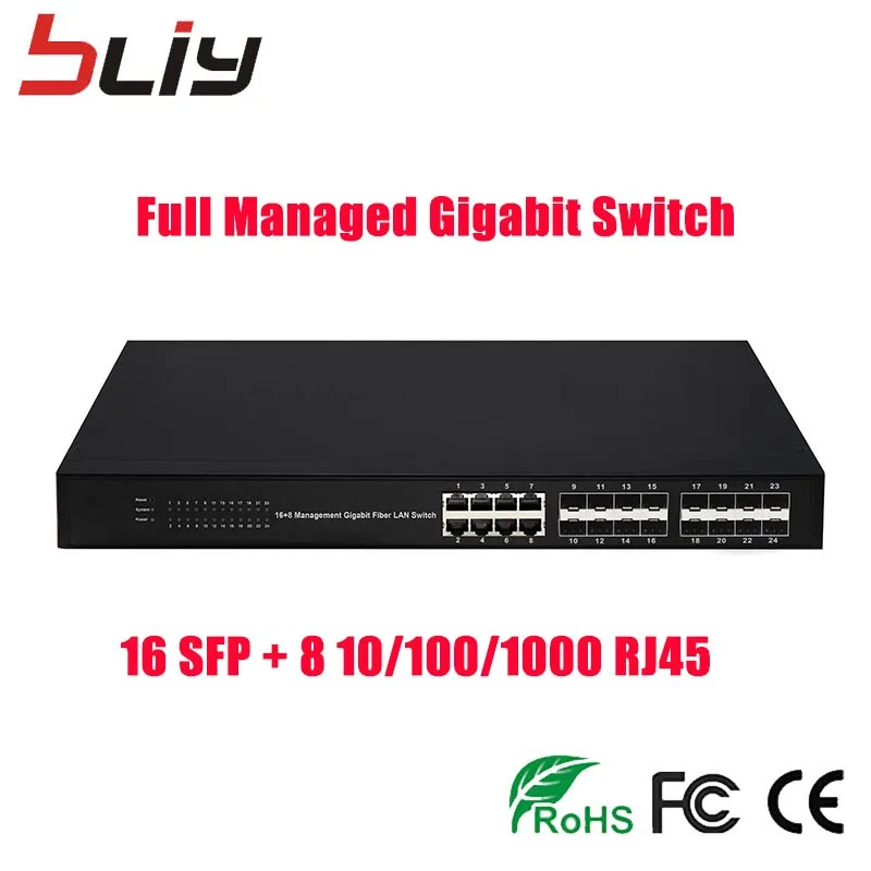 Gigabit Managment fiber optic switch 8 ethernet 16 fiber port smart switch ftth server device fiber equipment media converter