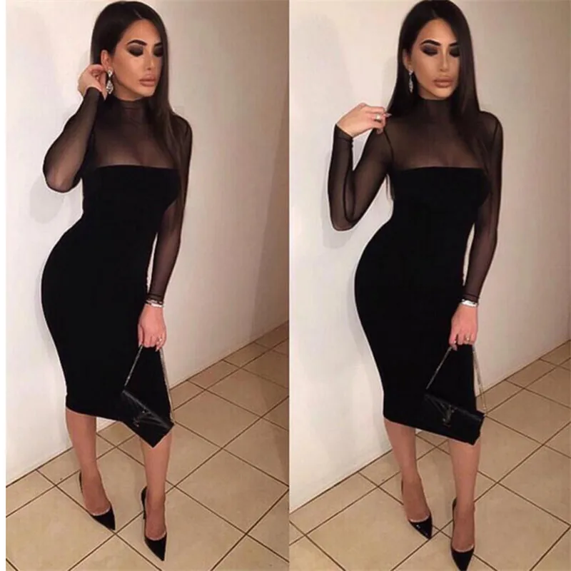 2016 модные Лидер продаж Для женщин зимнее платье с высоким воротом Карандаш Bodycon