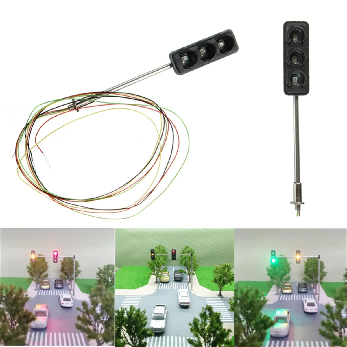 

1PCS Single 3-color Traffic Signal Light HO OO Scale Model Crossing LED Street Signal for Train Models