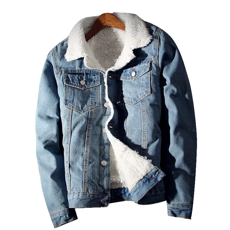 

Adisputent 5XL Thick Fleece Denim Jackets 2019 Fashion Mens Button Pockets Jeans Jacket Autumn Lambswool Warm Men's Outwear Coat