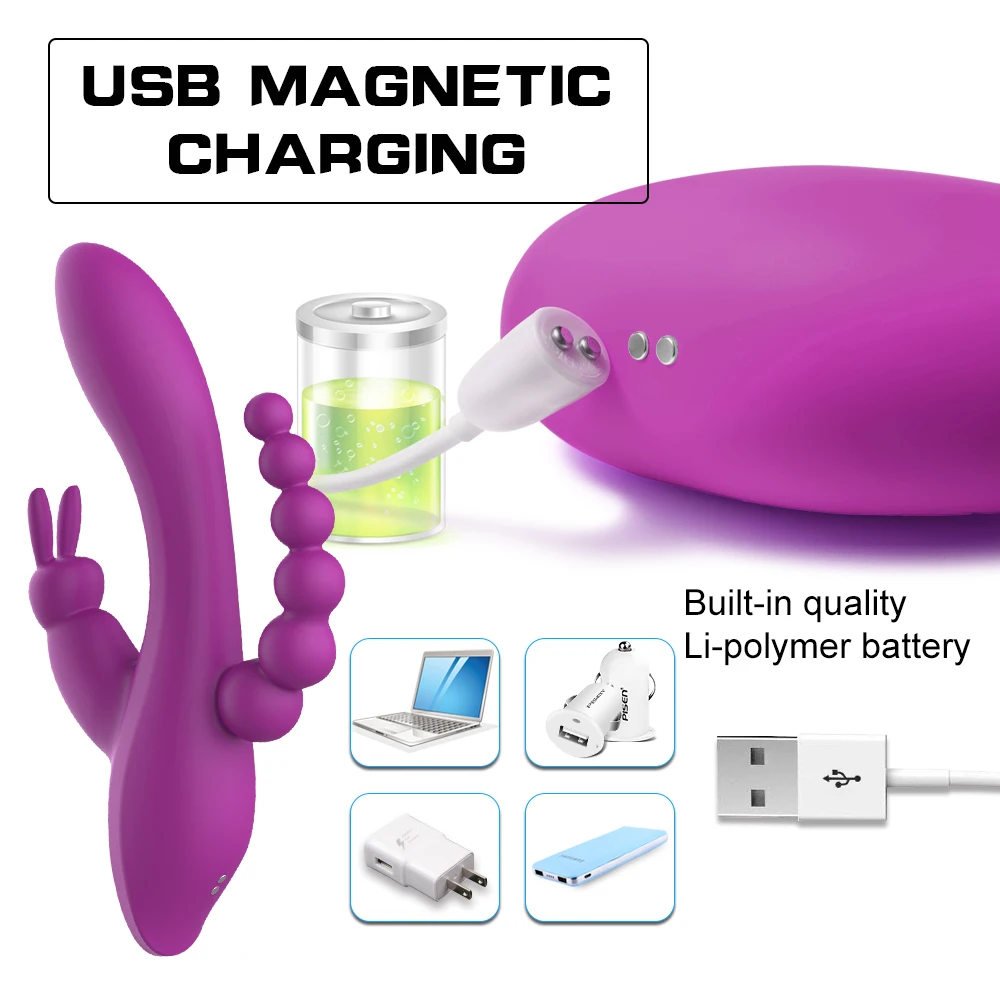 3 в 1 фаллоимитатор вибратор кролик водонепроницаемый USB Магнитный