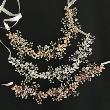 SLBRIDAL ручной работы винтажные Золотые кристаллы и жемчуг свадебное украшение для волос повязка на голову аксессуары для волос подружки невесты женщин
