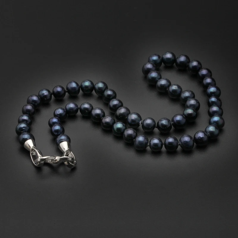Настоящее 8-9 мм круглое свадебное ожерелье из пресноводного жемчуга для женщин, лучший подарок на день рождения матери, колье из черного жемчуга, 925 ювелирные изделия