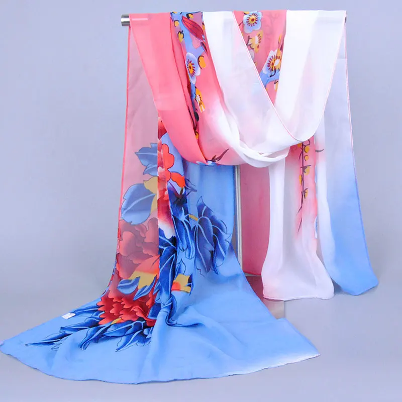 

Women New Chiffon Scarves Spring Popular Peony plum printed Silk Scarves Elegant Pashmina Cashmere Shawl Gift 160X50CM
