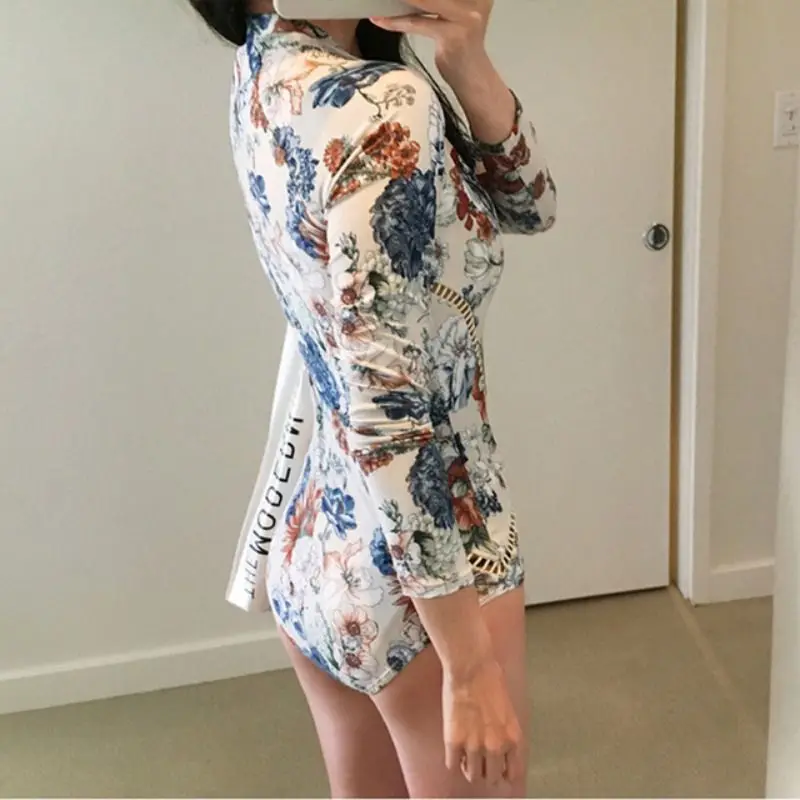 Женский сексуальный облегающий слитный купальник на молнии с цветочным принтом