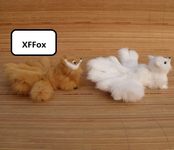 

a pair of real life white&yellow fox models plastic&furs simulation nine-tails fox dolls gift about 20x8cm xf1777