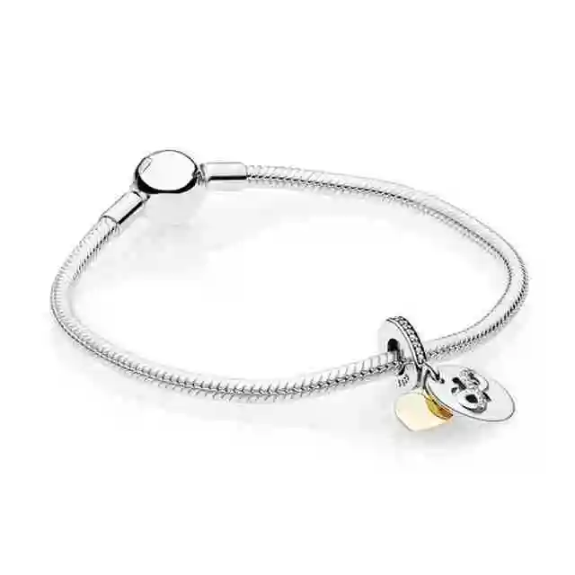 

SIEMTO 100% 925 Sterling Silver Simple Bracelet For Women With Heart Chain Charms Beads Fashion Jewelry