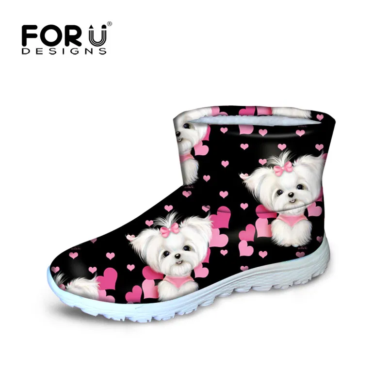 

FORUDESIGNS Women Boots Winter Kawaii Maltese Florals Printing Women's Snow Boots for Girls Winter Women's Shoes Botines Mujer