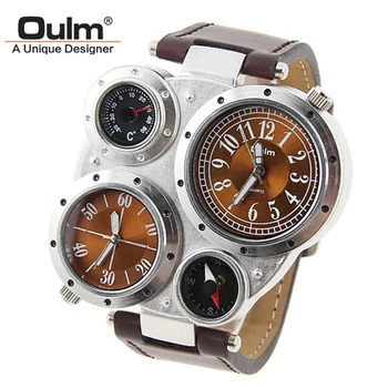 

New Oulm Brand Quartz Watch Leather Multi-Function Mens Wristwatch Specialty Adventure Military relogio masculino Drop Shipping