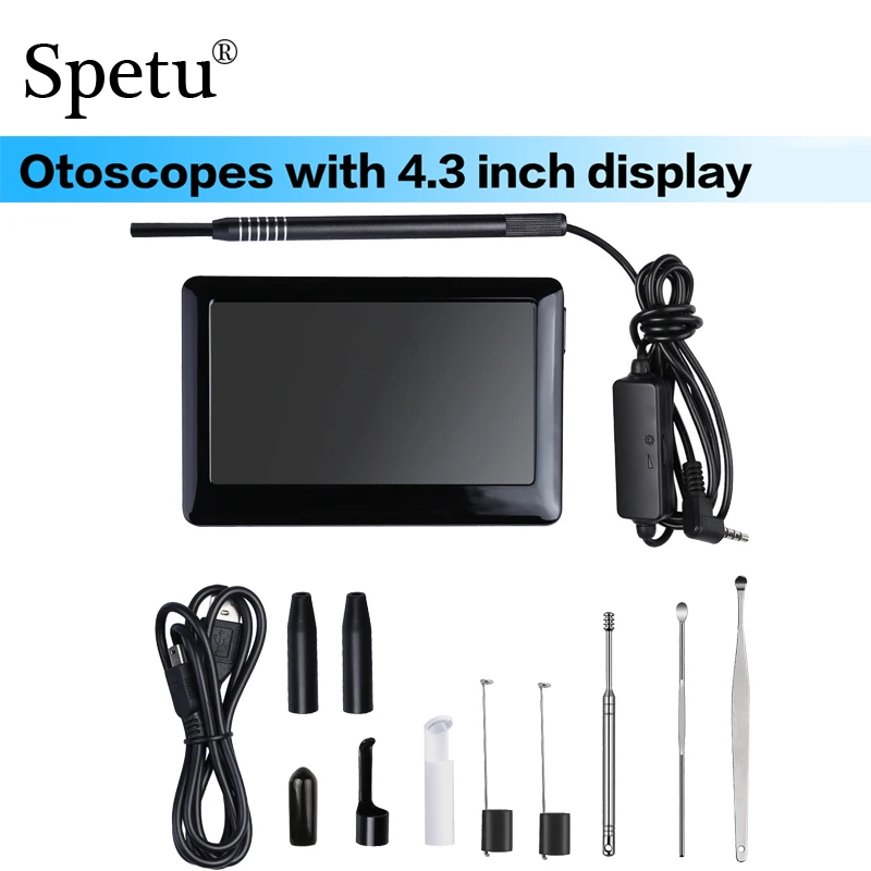 

Spetu Otoscopes With 4.3 Inch Disply 5.5MM Visual Ear Cleaning Endoscope Spoon Functional Diagnostic Tool Ear Cleaner 480P Camer