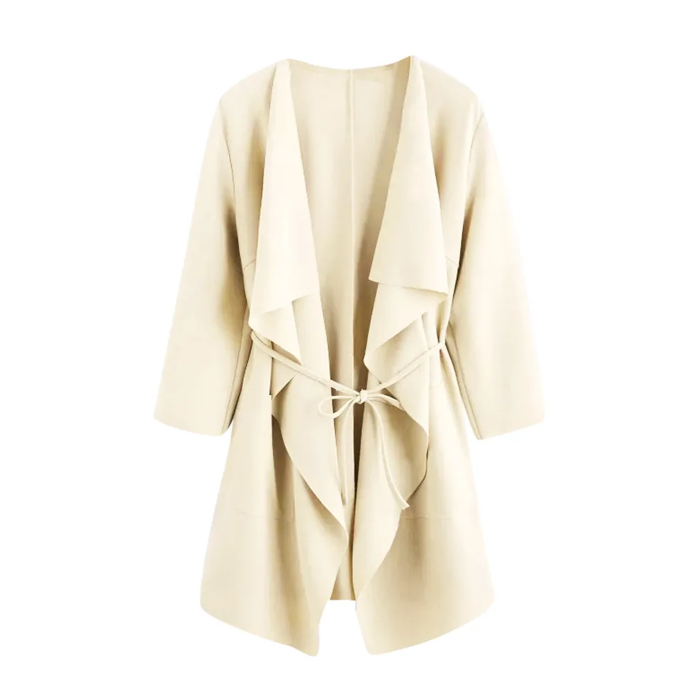 Autumn Winter coat women casual New Fashion Coat Casual Waterfall Collar Pocket Front Wrap Coat Jacket Outwear Y718