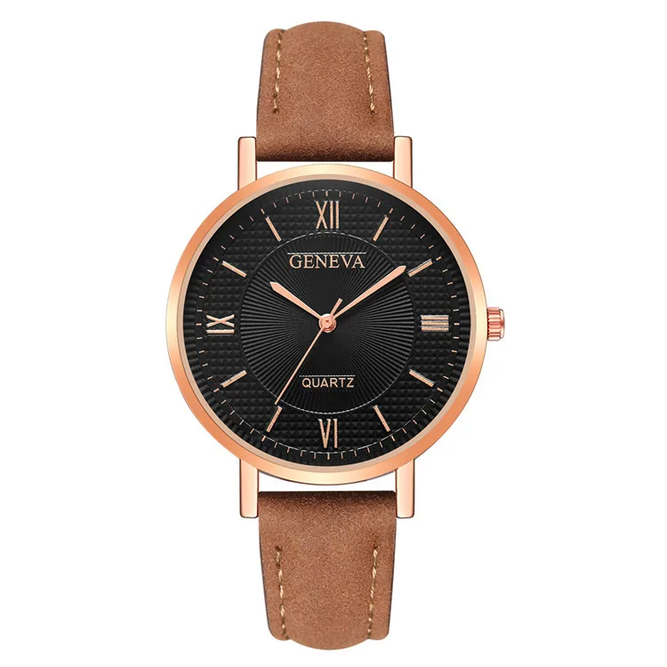 Топ бренд женские часы модные кварцевые часы для женщин кожаный ремешок Коричневый Черный наручные часы в стиле ретро женские винтажные часы Новые - Цвет: brown black