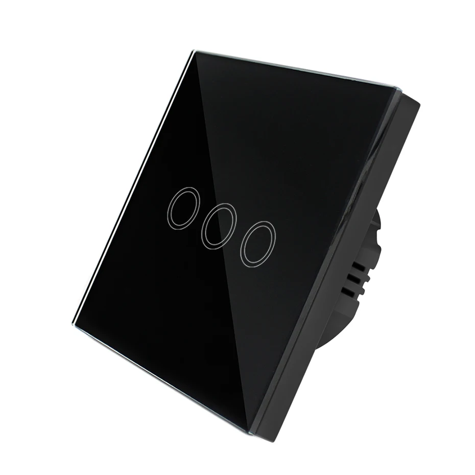 Light Switch for LED Light Touch Screen Wall Light Switch Recessed 220V EU UK Standard Crystal Glass Touch Panel Control Switch - Цвет: Black 3 gang