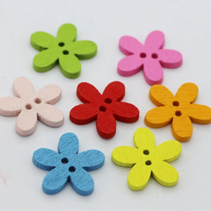 

50Pcs Colorful Wood Sewing Button Scrapbooking Flower Diy Beads Two Holes Exquisite Flower Buttons Fow Diy Making Materials New