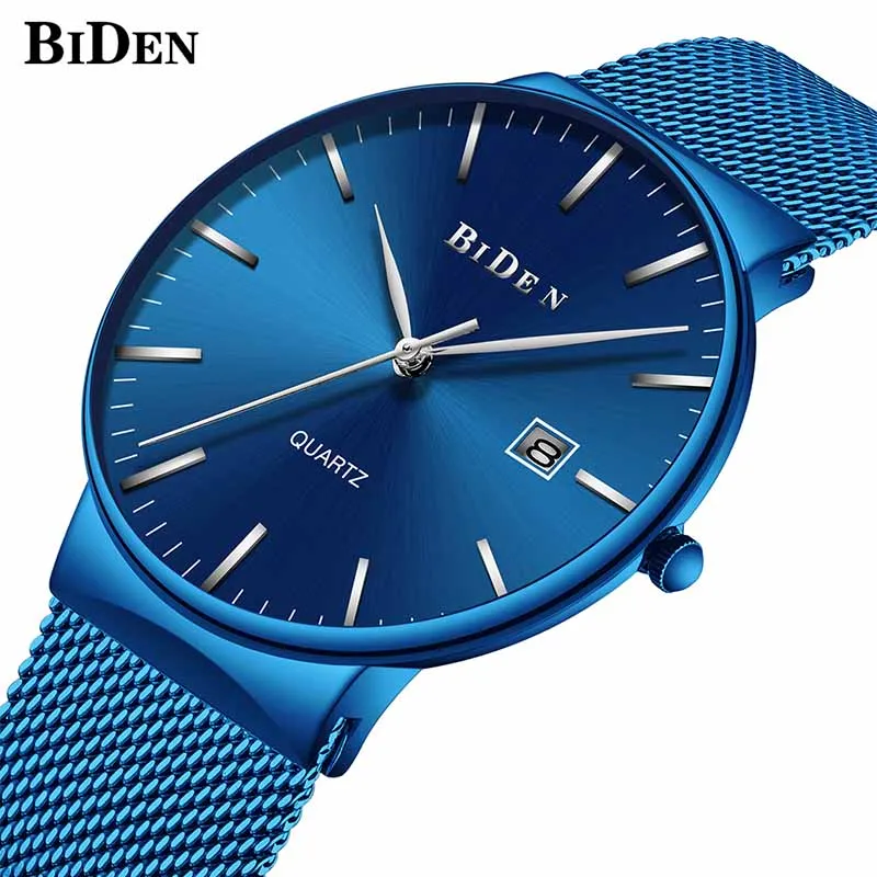 

Fashion Mens Watches BIDEN Top Brand Luxury Quartz Watch Men Casual Slim Mesh Steel Date Waterproof Wristwatches Male Clock