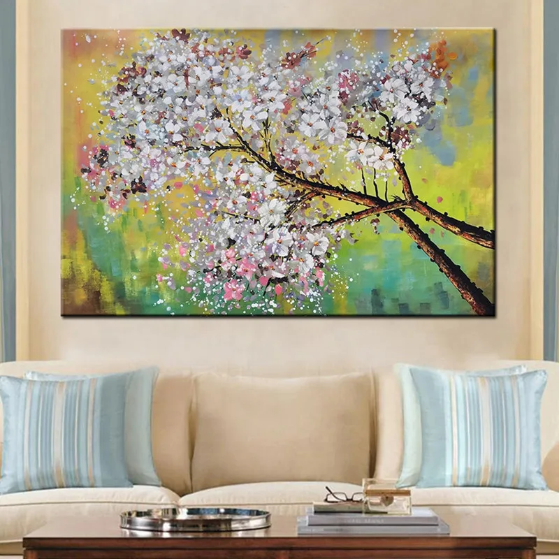 

Large Knife White Bloom Floral Painting Home Decor Wall Art Pictures Handpainted Abstract Flower Oil Paintings on Canvas Gifts