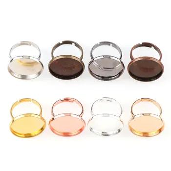 

10 Pcs Multi-Color Accessories 12-16 Mm Round Convex Ring Blank Adjustable Stainless Steel Base Set Diy Jewelry Bezel