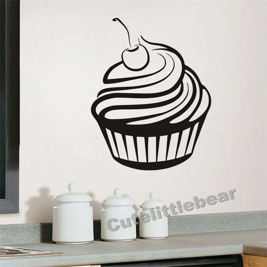 Cherry Cream Cupcake Kitchen Wall Sticker Rermovable Hollow Out Waterproof Vinyl Wall Decal Home Decoration Accessories