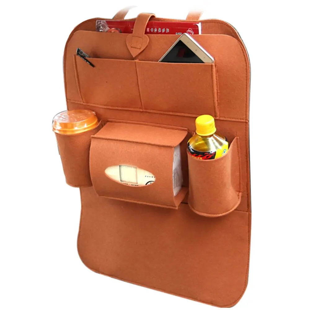 Автомобильная сумка для хранения, универсальный органайзер на заднее сиденье, коробка из фетра, чехлы на заднее сиденье, держатель, мульти-контейнер с карманами, укладка, Стайлинг - Название цвета: Brown