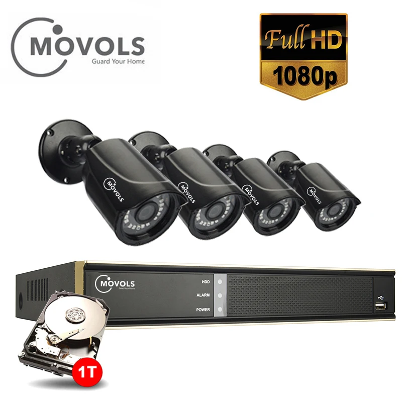 

MOVOLS 1080P CCTV System 4 Surveillance Camera 8CH 2000TVL Outdoor Weatherproof Security Camera 8CH Video Surveillance DVR Kit