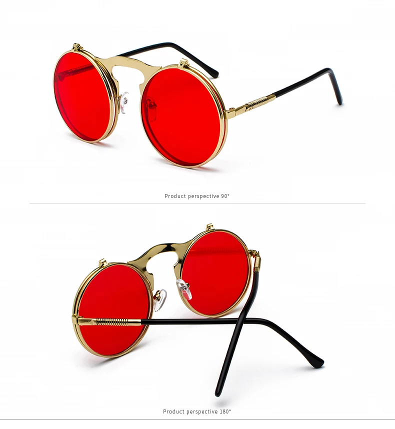 Pro Acme Ретро стимпанк красные солнцезащитные очки круглые флип-ап металлическая оправа очки океанские линзы стимпанк Солнцезащитные очки для женщин и мужчин CC1060