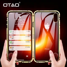 OTAO двусторонний стеклянный Магнитный чехол для iphone 7 8 Plus XS Max Xr X Металлический Магнитный чехол на 360 градусов для iphone 6 Coque