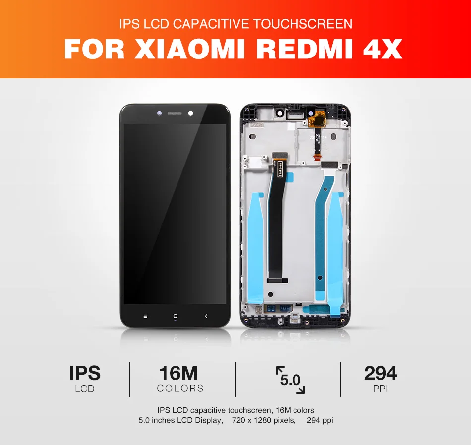 Тест AAA для Xiaomi Redmi 4X, глобальный ЖК-дисплей, дигитайзер, рамка в сборе, полный сенсорный экран для Redmi 4, запчасти Snapdragon 435